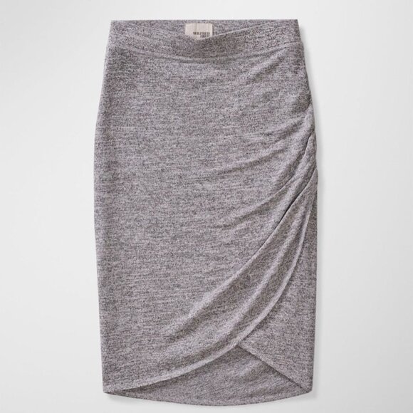 Aritzia Wilfred Free light heathered Grey Tyra Ruched Faux Wrap Skirt size S - Picture 1 of 16